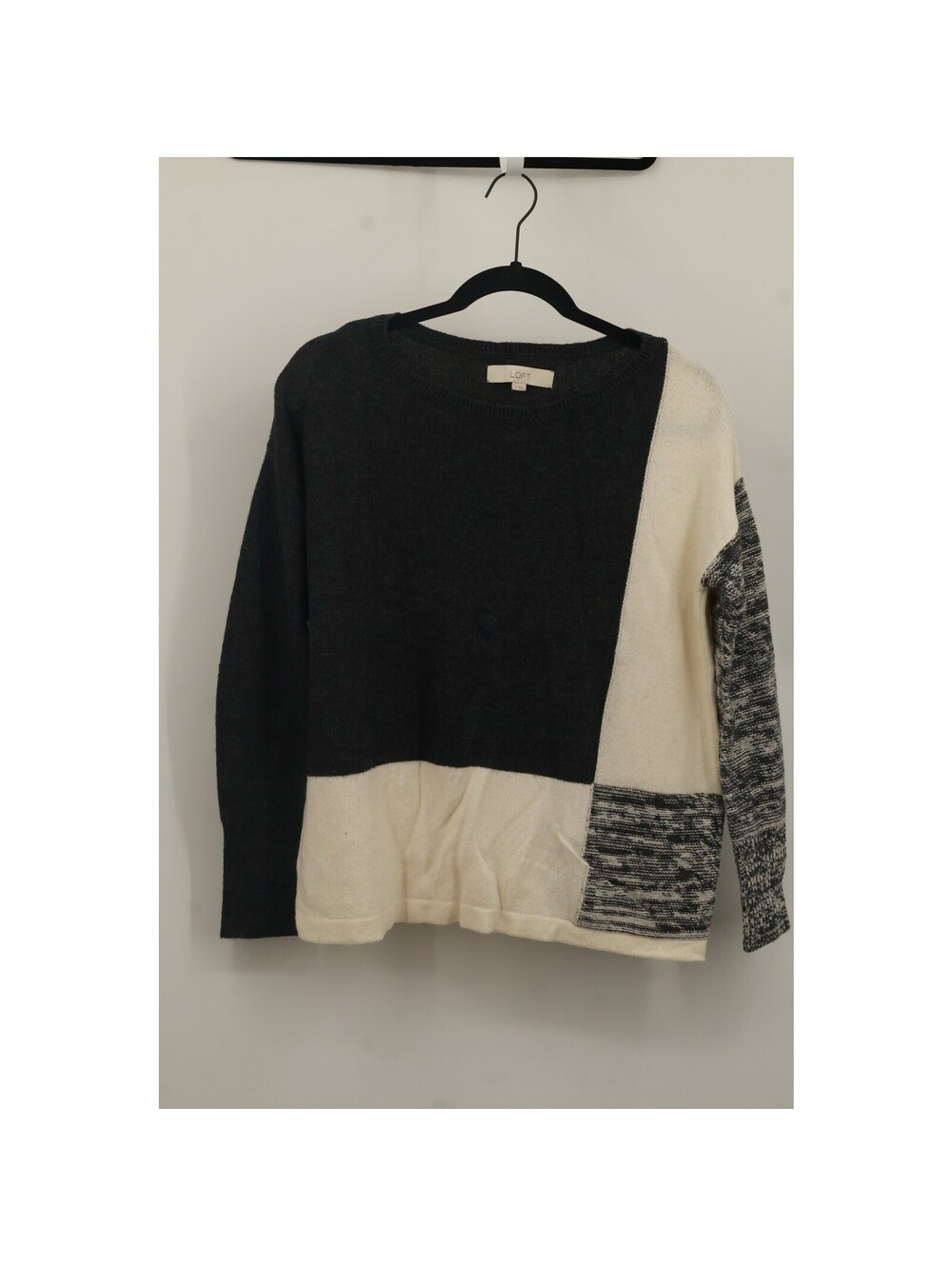 Ann Taylor Loft Women's Round Neck Knit Sweater Long Sleeve Size S Gray/Cream